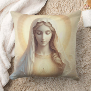 Mother Mary In Soft White Tones Throw Pillow