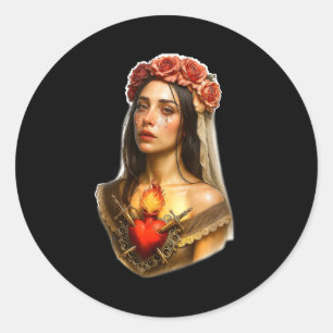 Mother Mary Sacred Heart Cry Classic Round Sticker
