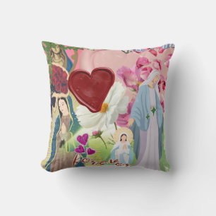Mother Mary Scrapbook Aesthetic Heart Stamp Seal Throw Pillow
