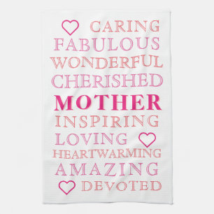 Mother Modern Typography Pink Heart Kitchen Towel