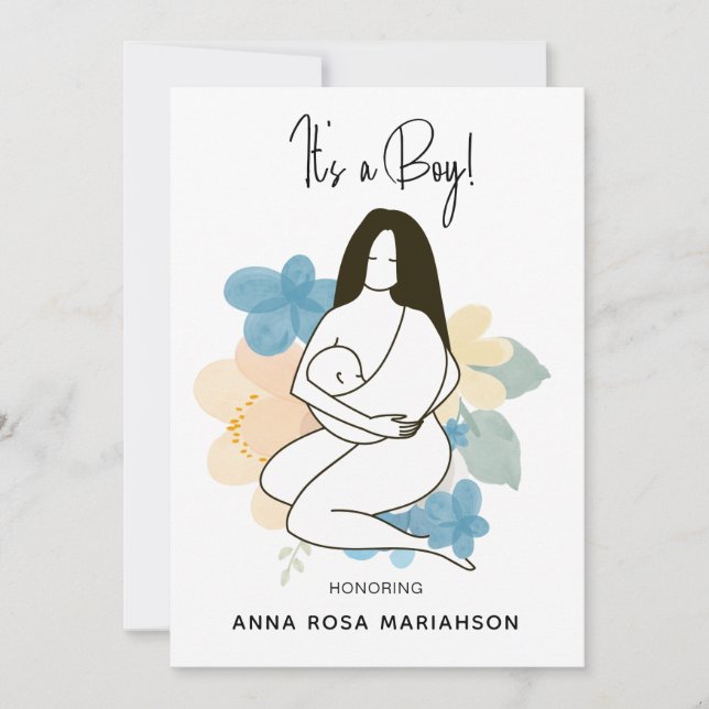 *~* Mother Mom Holding Baby Floral Baby Shower Boy Invitation (Front)