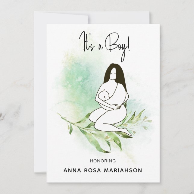 *~* Mother Mom Holding Baby Leaves Baby Shower Boy Invitation (Front)