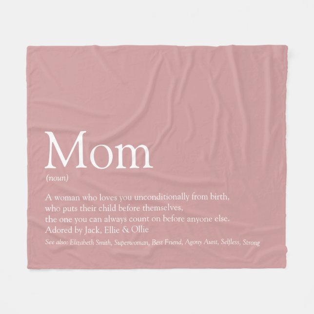 Mother Mom Mum Definition Dusty Rose Pink Fleece Blanket (Front (Horizontal))