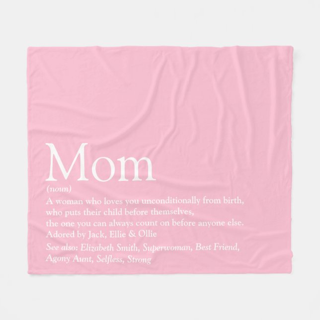 Mother Mom Mum Definition Fun Cool Pink Fleece Blanket (Front (Horizontal))