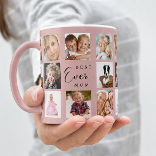 Mother mom photo collage dusty rose pink coffee mug