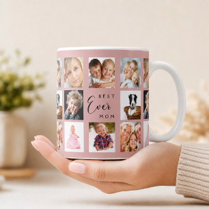 Mother mom photo collage dusty rose pink coffee mug