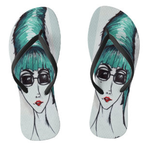 Mother Monster Teal Beehive Pop Art Drawing Flip Flops