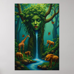 Mother Nature’s Embrace – Surreal Wildlife Fantasy Poster