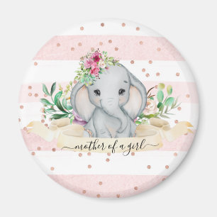 Mother of a Girl - Baby Elephant and Flowers Magnet