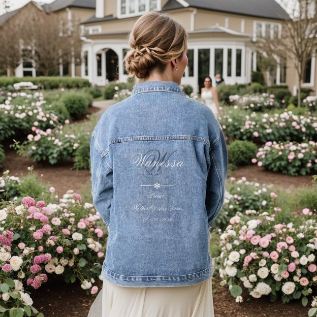 Mother Of Bride Gift Monogram + Name Script Cool Denim Jacket (Wedding Back)