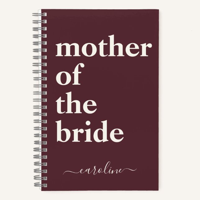 Mother of Bride Minimalist Modern Custom Burgundy Notebook (Front)