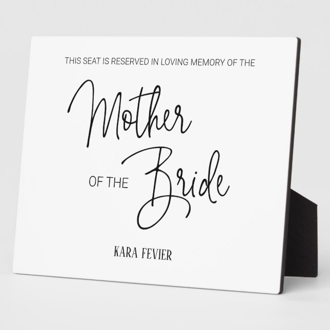 Mother of Bride Reserved Chair Wedding Memorial Plaque (Side)