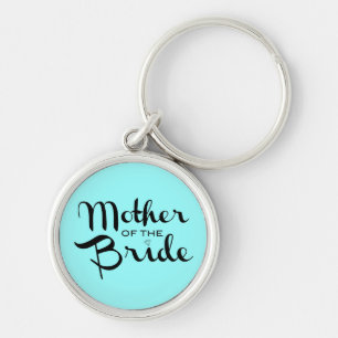 Mother of Bride Retro Script Black On Aqua Keychain