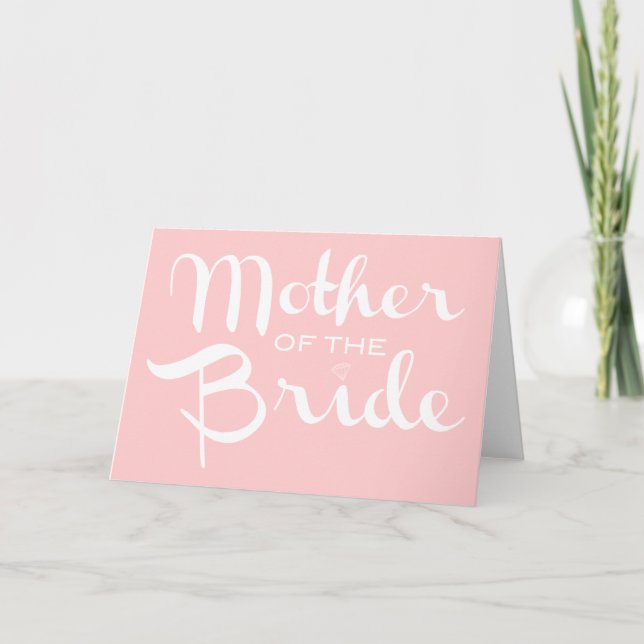Mother of Bride Retro Script White On Pink Card (Front)