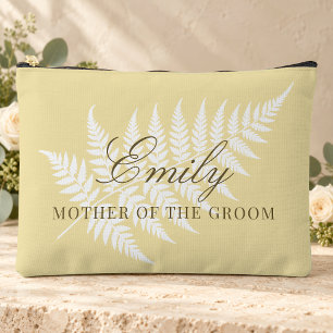 Mother of Groom Butter Yellow White Fern Large Accessory Pouch