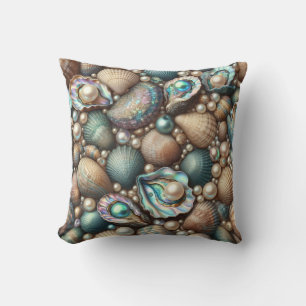 Mother of Pearl Abalone Gold Oyster Shell Throw Pillow
