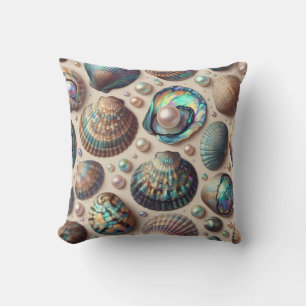 Mother of Pearl Abalone Gold Oyster Shell Throw Pillow