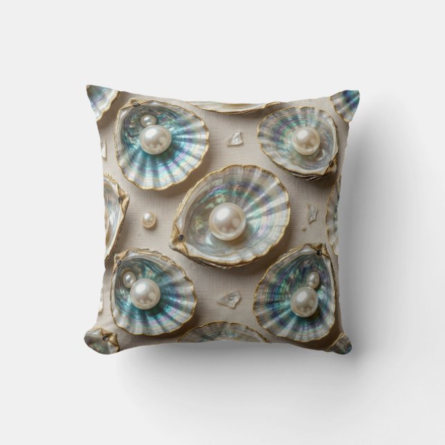 Mother of Pearl Abalone Gold Oyster Shell Throw Pillow (Front)