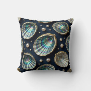 Mother of Pearl Abalone Gold Oyster Shell Throw Pillow