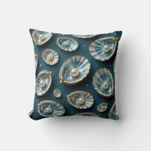 Mother of Pearl Abalone Gold Oyster Shell Throw Pillow