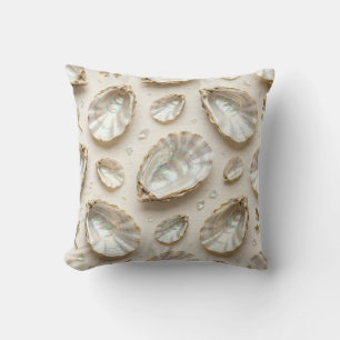 Mother of Pearl Abalone Gold Oyster Shell Throw Pillow