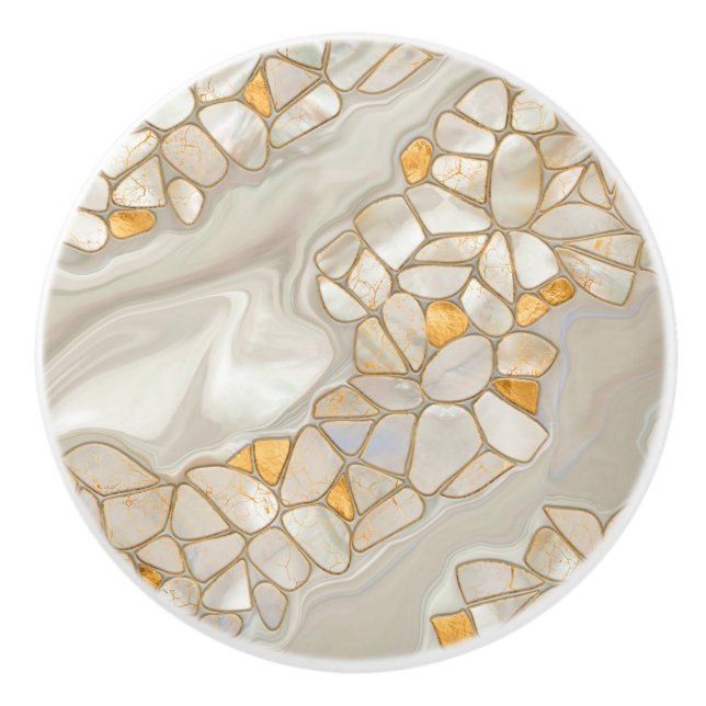 Mother of pearl and gold cells Abstract Ceramic Knob (Front)
