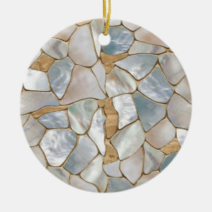 Mother of pearl and Gold cells abstract Ceramic Ornament
