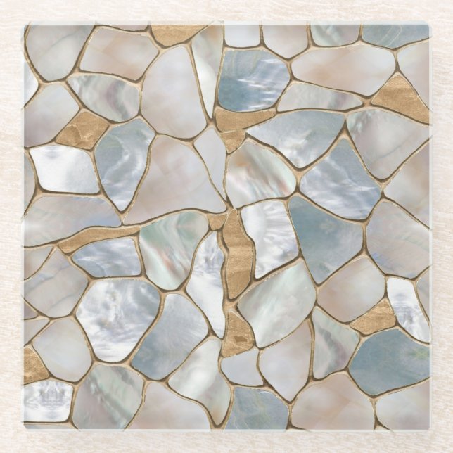 Mother of pearl and Gold cells abstract Glass Coaster (Front)