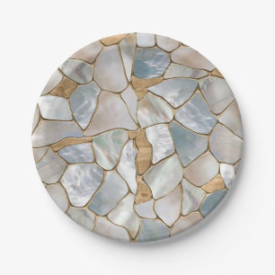 Mother of pearl and Gold cells abstract Paper Plate