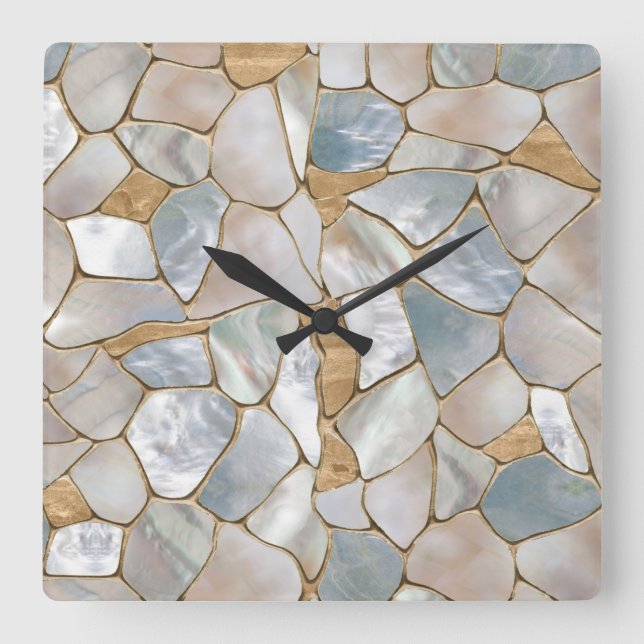 Mother of pearl and Gold cells abstract Square Wall Clock (Front)