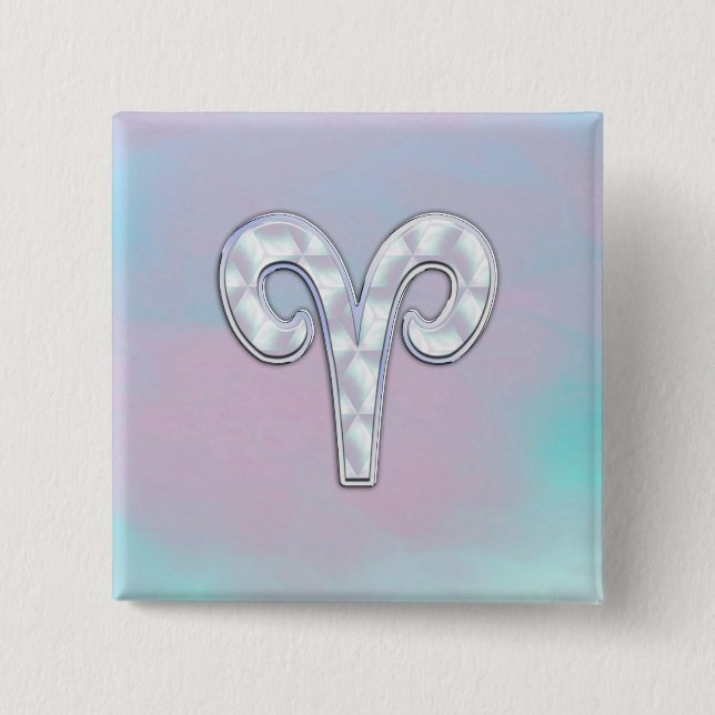 Mother of Pearl Aries Zodiac Symbol Decor 2 Inch Square Button (Front)