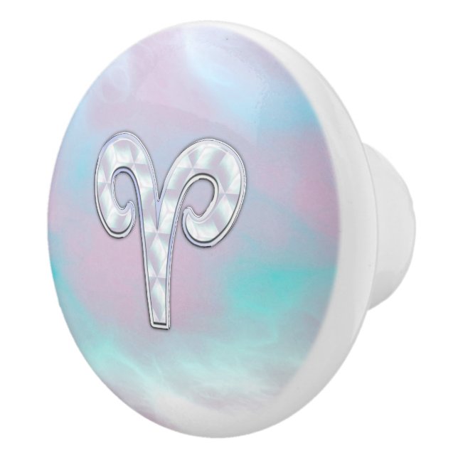 Mother of Pearl Aries Zodiac Symbol Decor Ceramic Knob (Right)