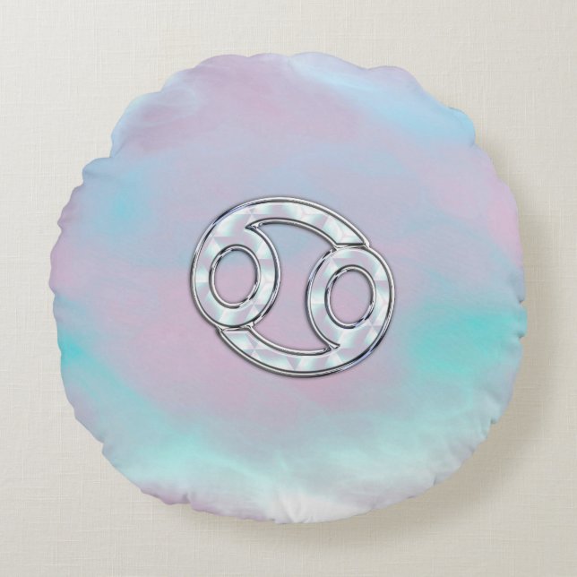 Mother of Pearl Cancer Zodiac Symbol Decor Round Pillow (Front)