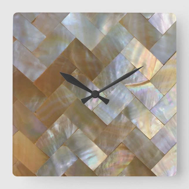 Mother of Pearl Capiz Weave Square Wall Clock (Front)