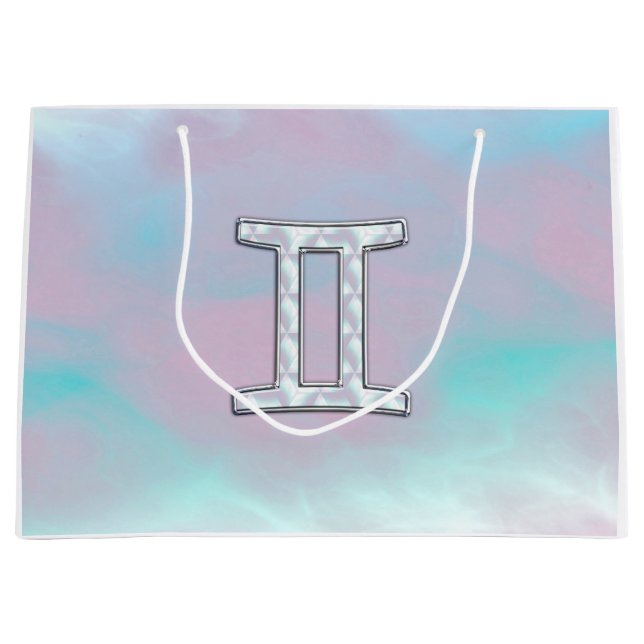 Mother of Pearl Decor Gemini Zodiac Symbol Large Gift Bag (Front)