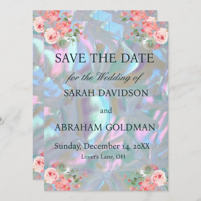 Mother of Pearl Elegant Wedding Save the Date Invitation (Front/Back)