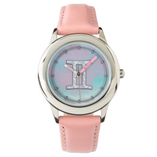 Mother of Pearl Gemini Zodiac Symbol Watch (Front)