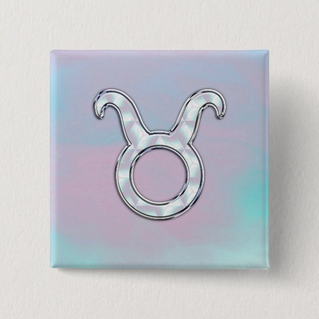Mother of Pearl Nacre Style Taurus Sign 2 Inch Square Button (Front)