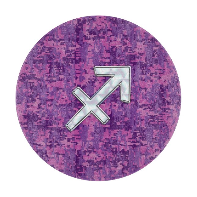 Mother of Pearl Sagittarius Symbol Fuchsia Camo Cutting Board (Front)