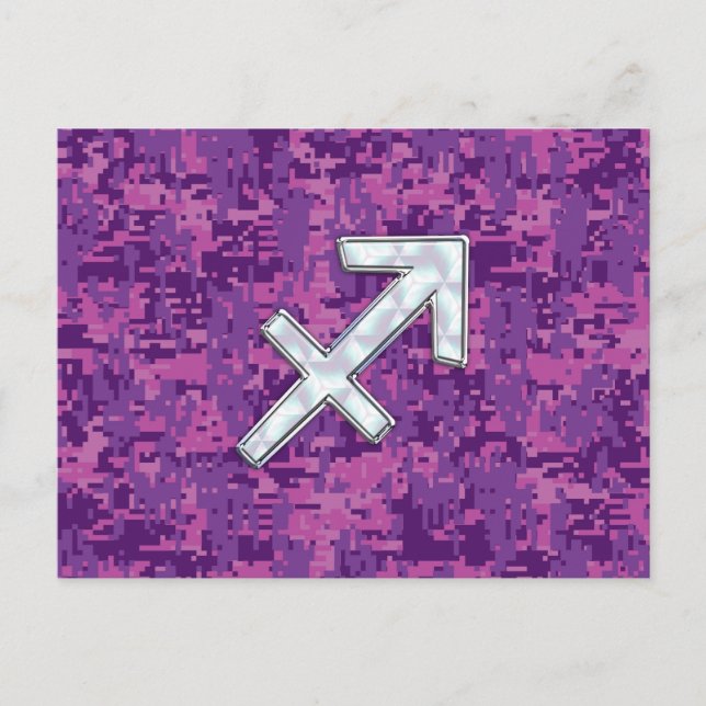 Mother of Pearl Sagittarius Symbol Fuchsia Camo Postcard (Front)