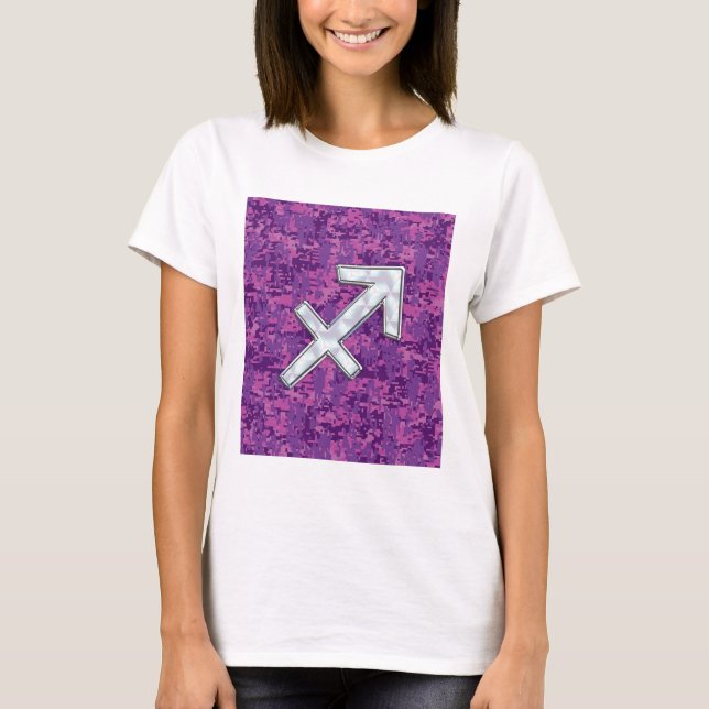Mother of Pearl Sagittarius Symbol Fuchsia Camo T-Shirt (Front)