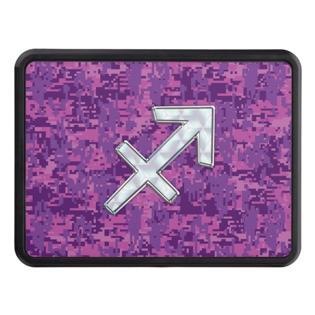 Mother of Pearl Sagittarius Symbol Fuchsia Camo Trailer Hitch Cover (Front)