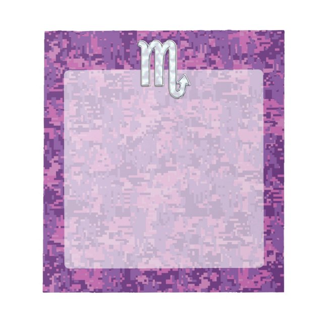 Mother of Pearl Scorpio Zodiac Pink Digital Camo Notepad (Front)