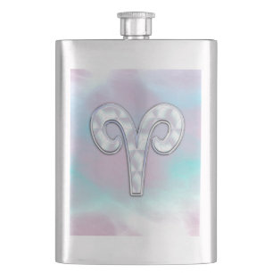 Mother of Pearl Style Aries Symbol Hip Flask