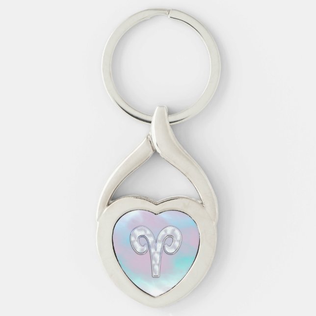 Mother of Pearl Style Aries Symbol Keychain (Front)