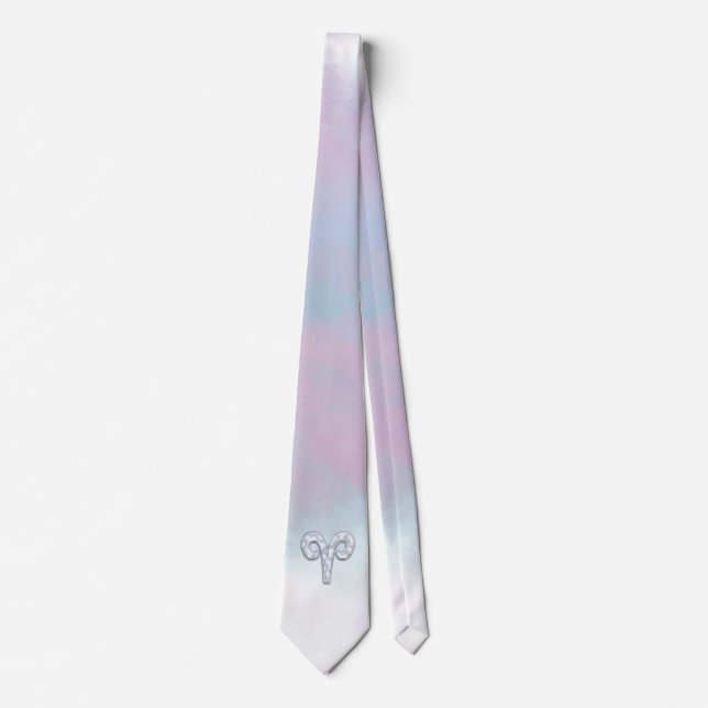 Mother of Pearl Style Aries Zodiac Sign Tie (Front)