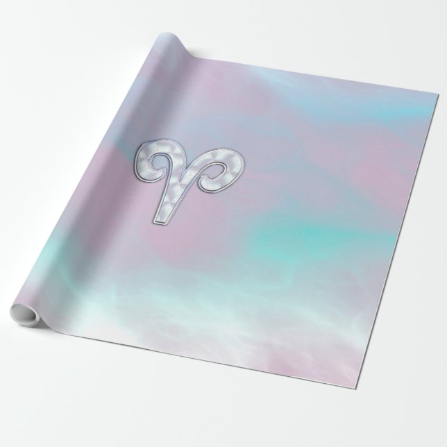 Mother of Pearl Style Aries Zodiac Symbol Wrapping Paper (Unrolled)