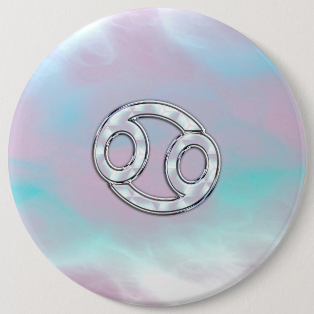 Mother of Pearl Style Cancer Zodiac 6 Inch Round Button (Front)