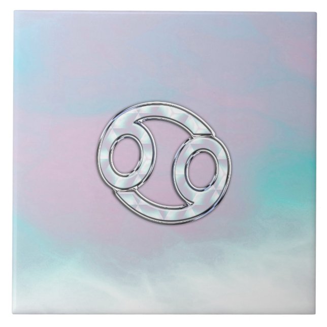 Mother of Pearl Style Cancer Zodiac Sign Decor Tile (Front)