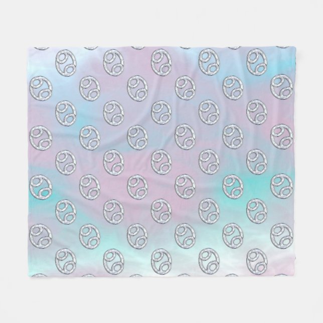 Mother of Pearl Style Cancer Zodiac Symbol Fleece Blanket (Front (Horizontal))
